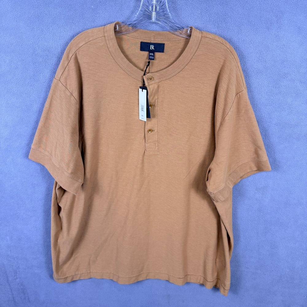 Banana Republic Henley Shirt Mens XXL Brown Short Sleeve Garment Dyed Casual Tee